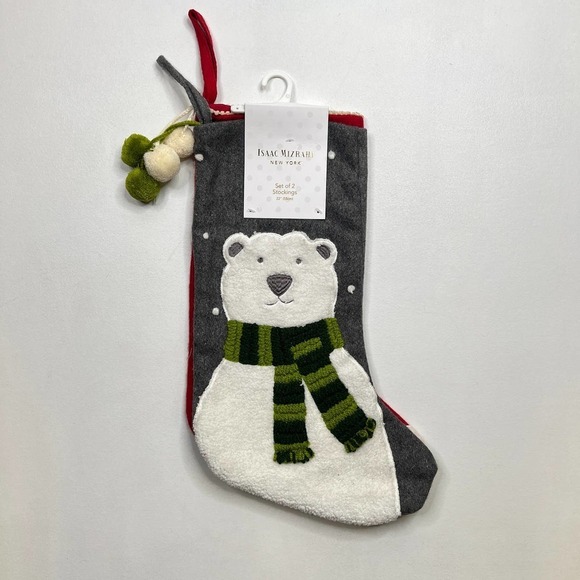 New Isaac Mizrahi Snowman & Polar Bear Christmas Stocking Set 2 Pack Wool Blend - Picture 1 of 6